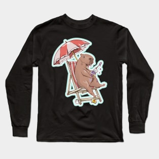 Capybara eating yogurt Long Sleeve T-Shirt